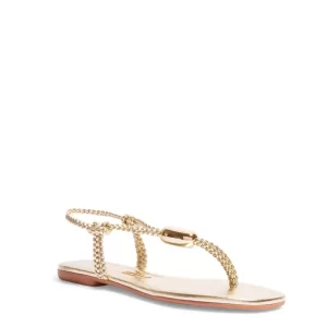 Rasteira Salomé Dourada Metalizado Soft Tira Trançada